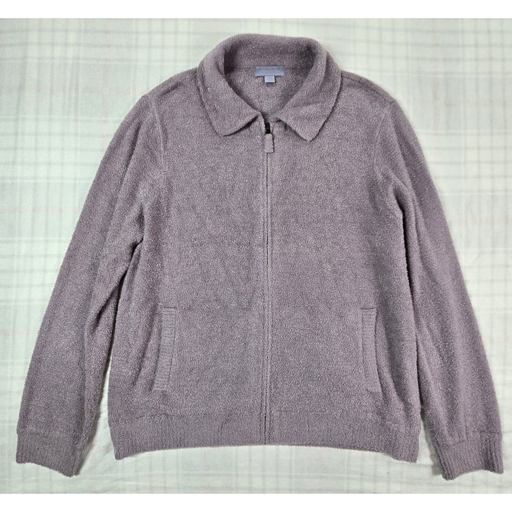 Barefoot Dreams Sweater CozyChic Lite Fleece Full Zip Jacket Collared Purple 1X